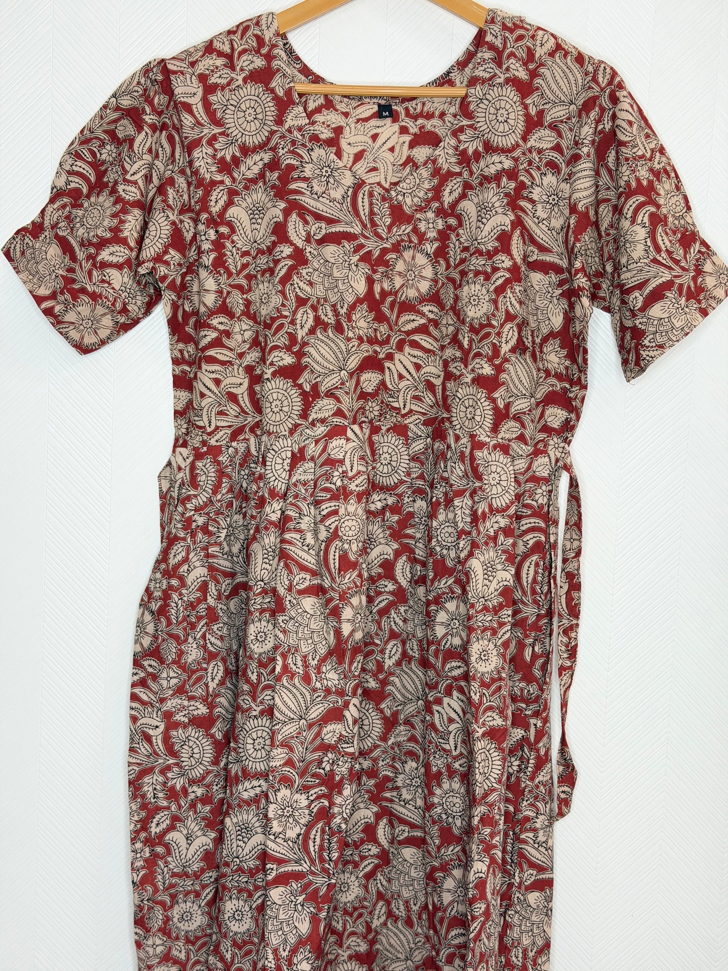 Floral Printed Maroon - Cotton Kalamkari Frock