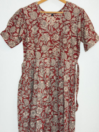 Floral Printed Maroon - Cotton Kalamkari Frock