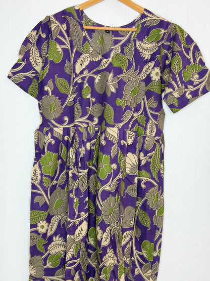Floral Printed Purple - Cotton Kalamkari Frock