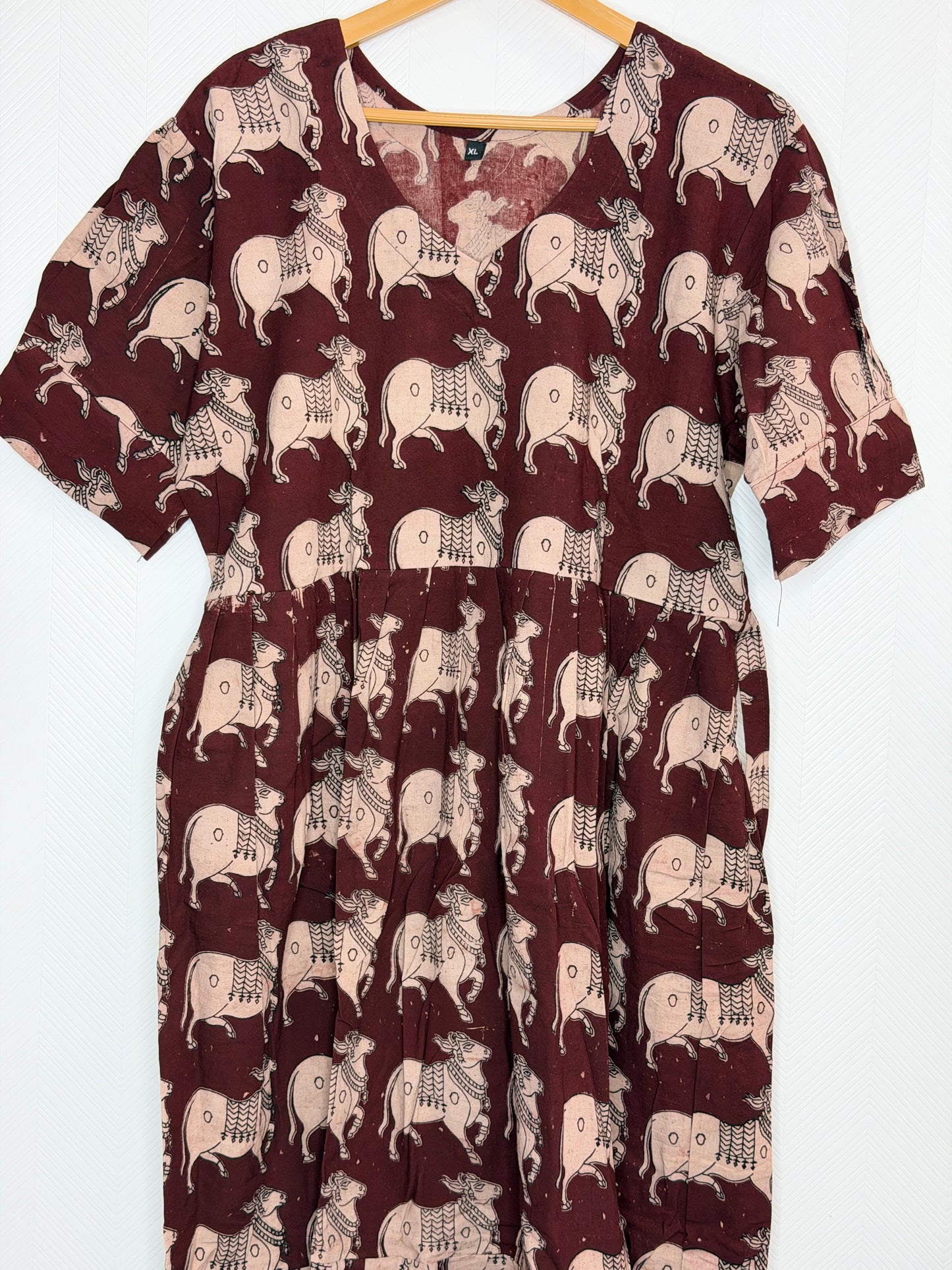 Floral Printed Dark Maroon - Cotton Kalamkari Frock