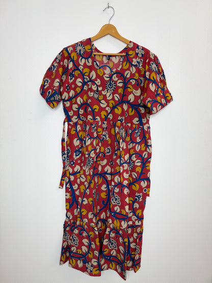 Floral Printed Pink Yellow - Cotton Kalamkari Frock