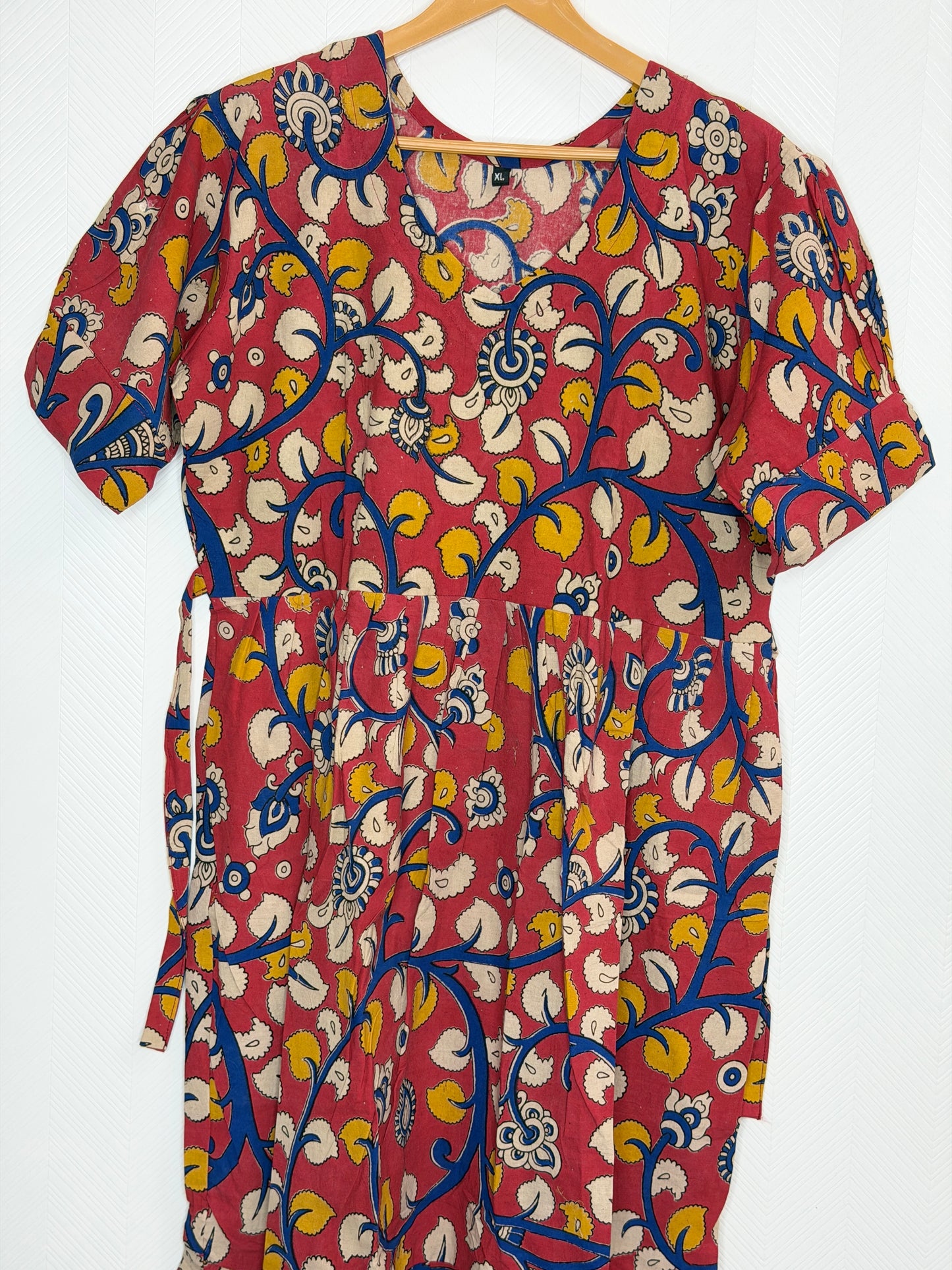 Floral Printed Pink Yellow - Cotton Kalamkari Frock