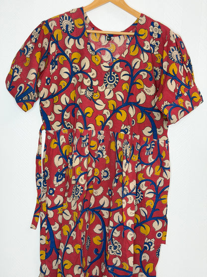 Floral Printed Pink Yellow - Cotton Kalamkari Frock