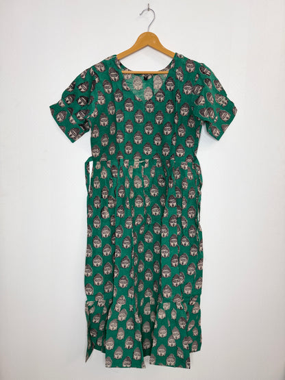 Floral Printed Teal Green - Cotton Kalamkari Frock