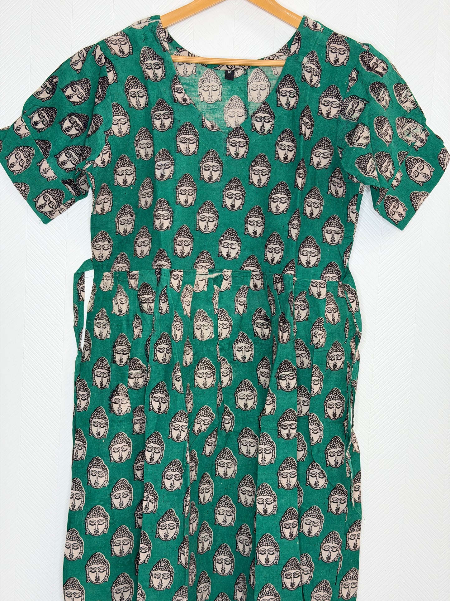 Floral Printed Teal Green - Cotton Kalamkari Frock