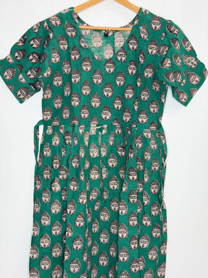 Floral Printed Teal Green - Cotton Kalamkari Frock
