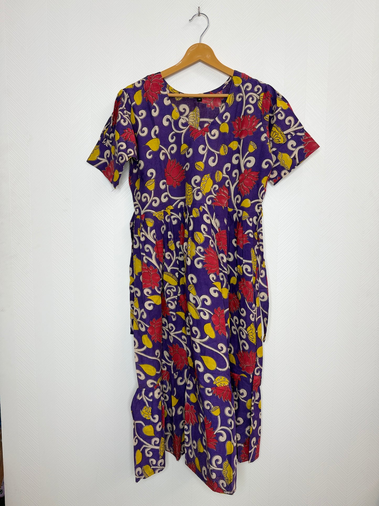 Floral Printed Purple Yellow - Cotton Kalamkari Frock