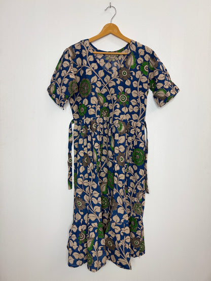 Floral Printed Royal Blue - Cotton Kalamkari Frock
