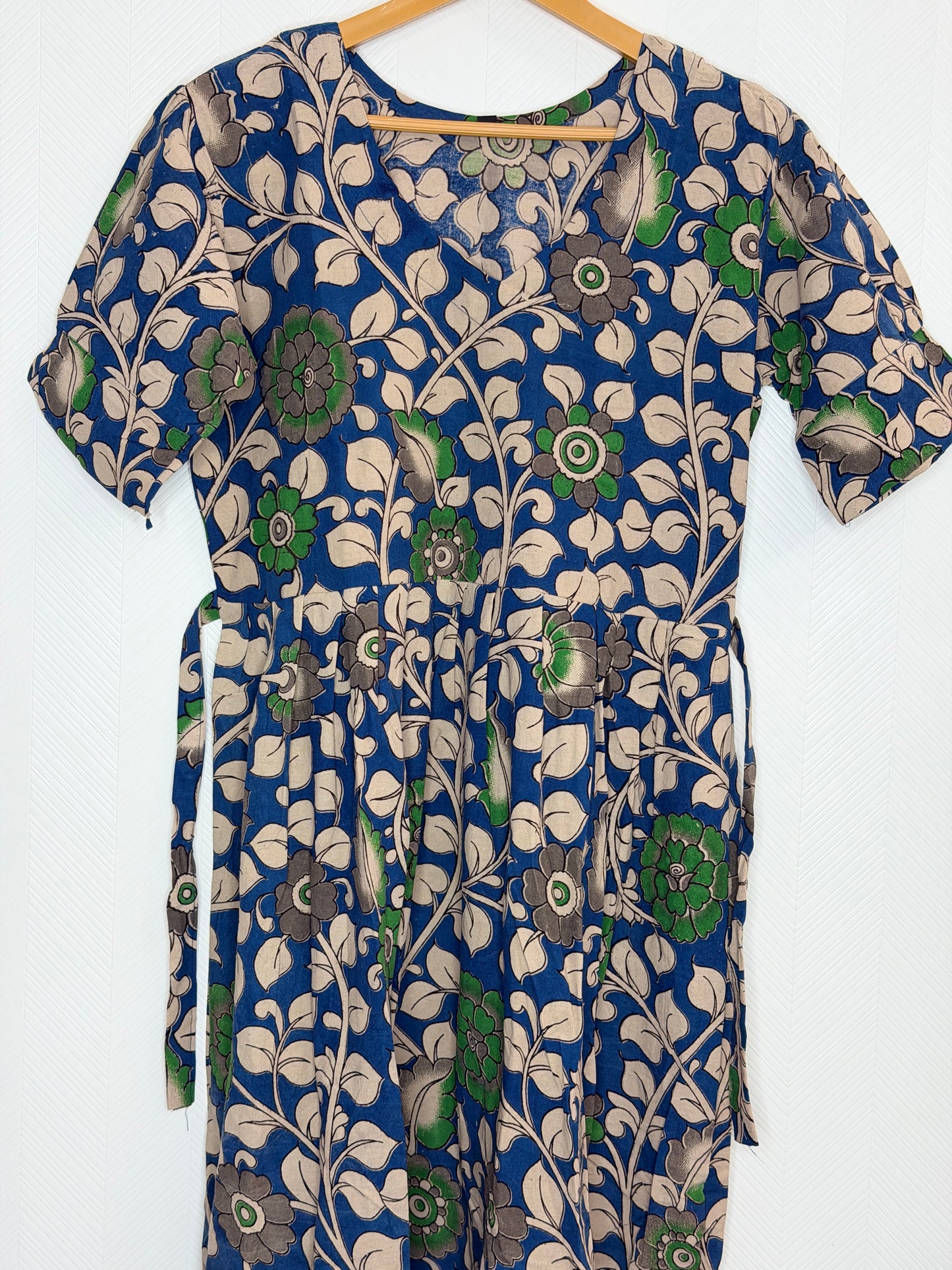 Floral Printed Royal Blue - Cotton Kalamkari Frock