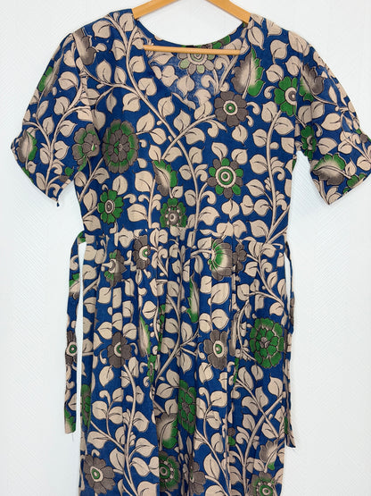 Floral Printed Royal Blue - Cotton Kalamkari Frock