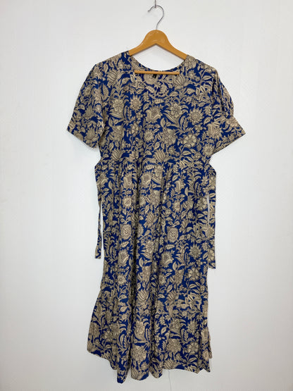 Floral Printed Navy Blue - Cotton Kalamkari Frock