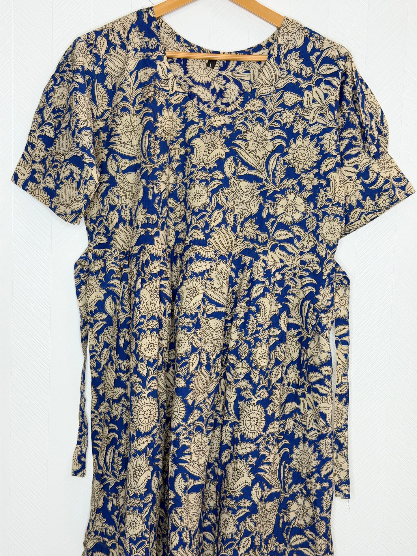 Floral Printed Navy Blue - Cotton Kalamkari Frock