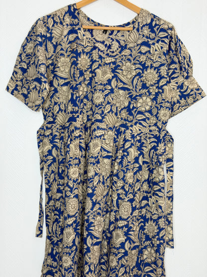 Floral Printed Navy Blue - Cotton Kalamkari Frock