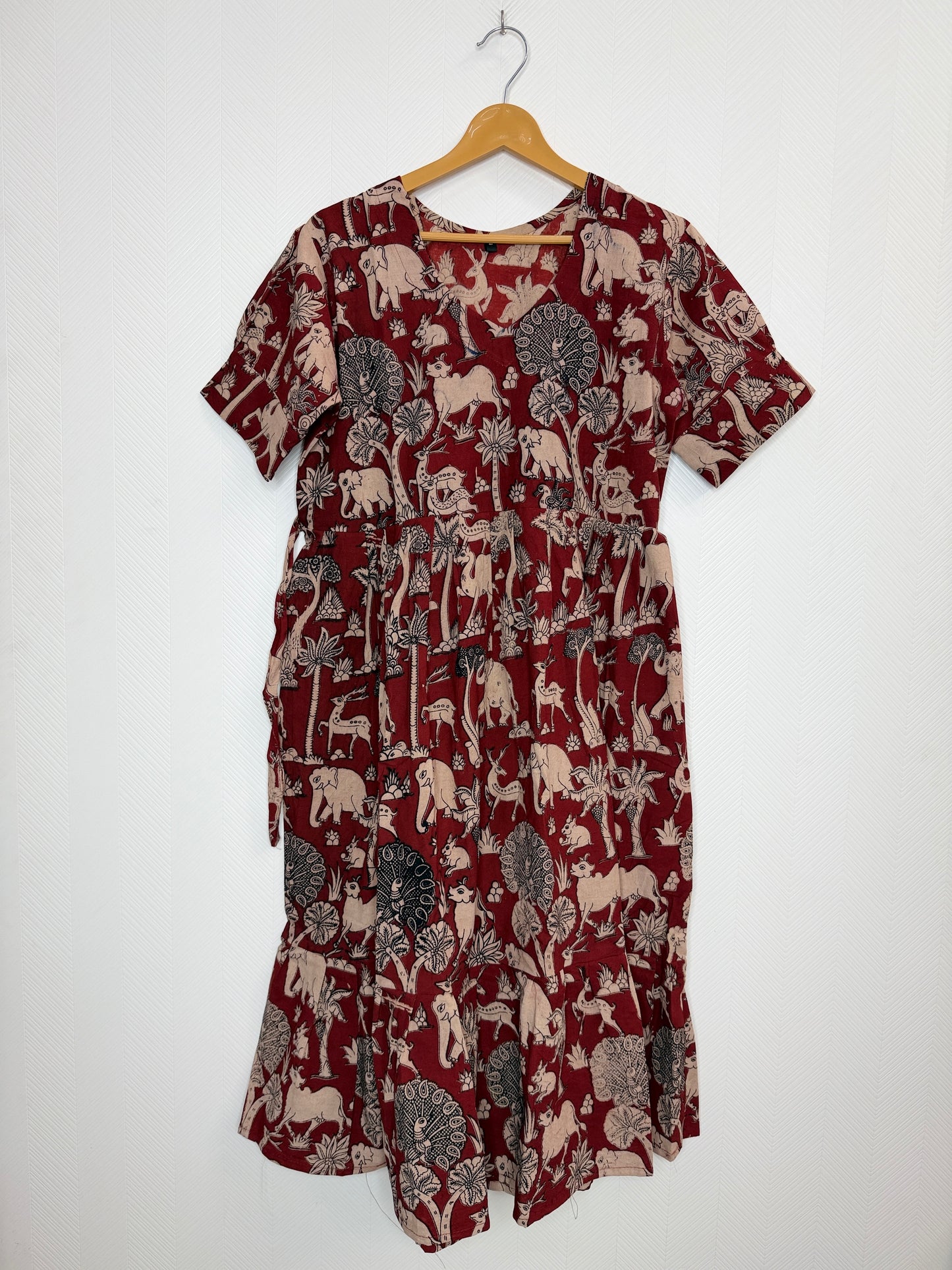 Floral Printed Brick Red - Cotton Kalamkari Frock