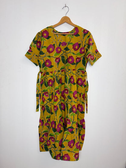 Floral Printed Yellow Pink - Cotton Kalamkari Frock