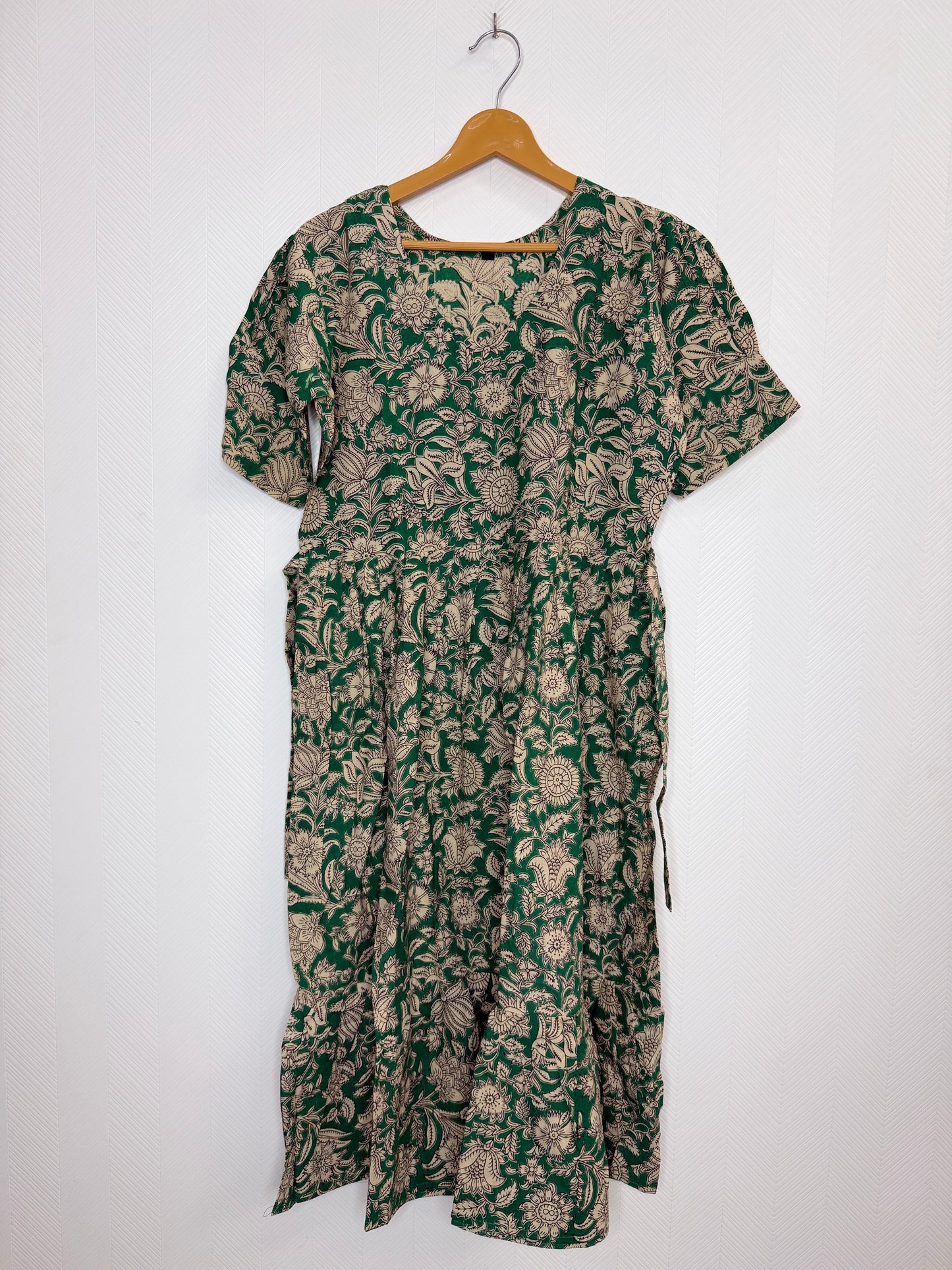 Floral Printed Bottle Green - Cotton Kalamkari Frock