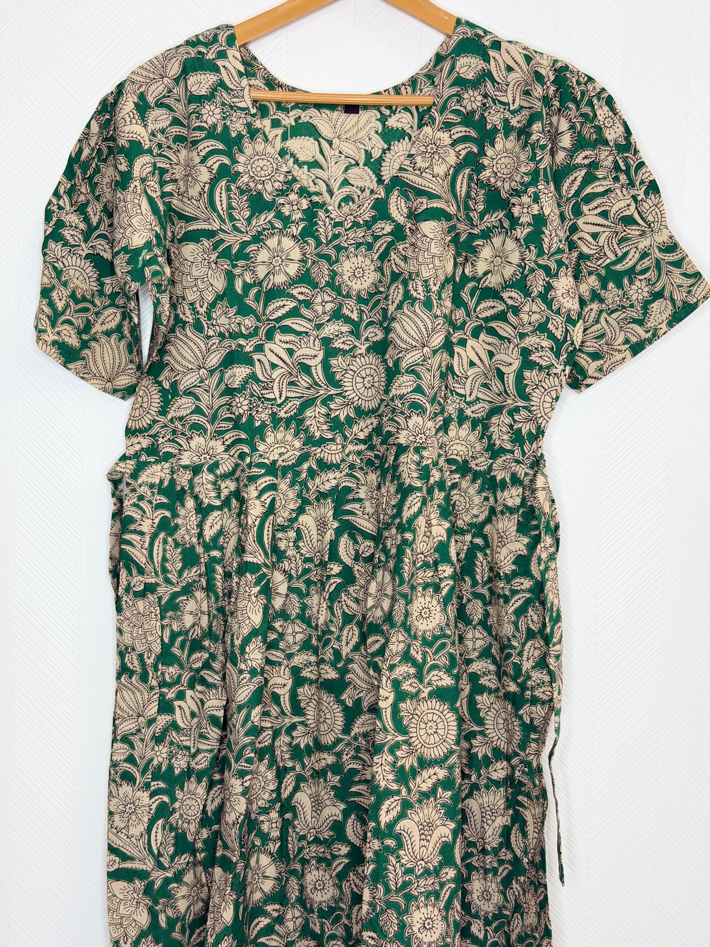 Floral Printed Bottle Green - Cotton Kalamkari Frock