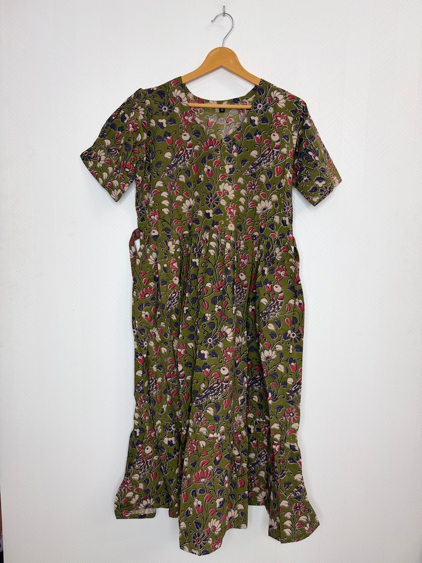 Floral Printed Olive Green Multi - Cotton Kalamkari Frock