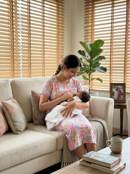 Pink Tropical Floral Print Maternity Feeding Maxi