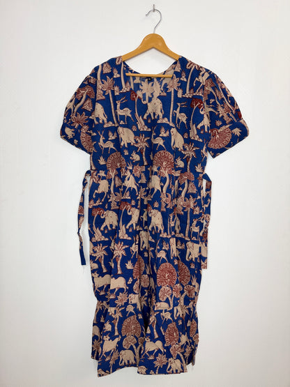 Floral Printed Royal Blue - Cotton Kalamkari Frock