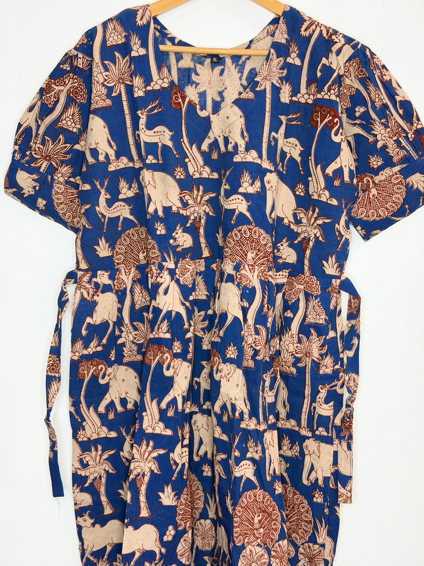 Floral Printed Royal Blue - Cotton Kalamkari Frock