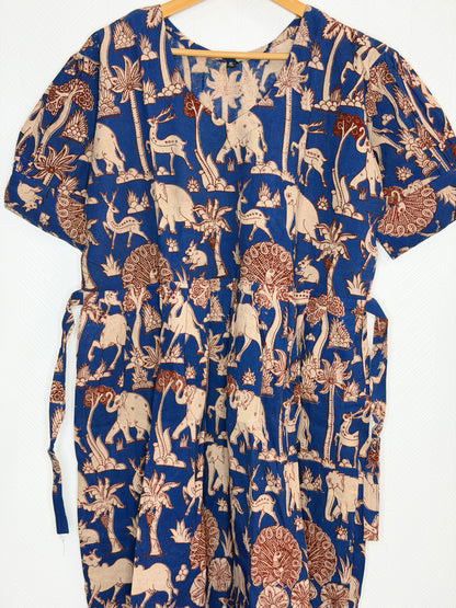 Floral Printed Royal Blue - Cotton Kalamkari Frock