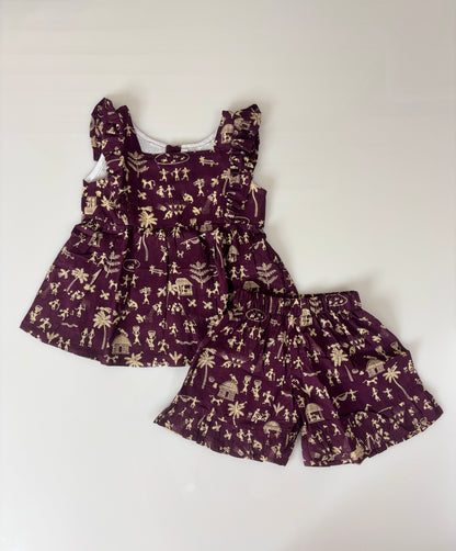 Brown Tribal Print Girl Outdoor wear set