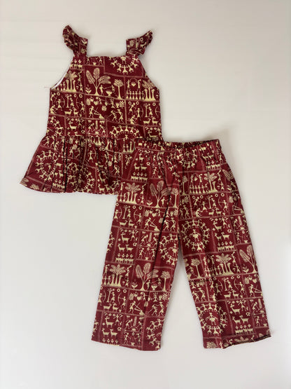 Maroon Tribal Print Girl Outdoor wear set