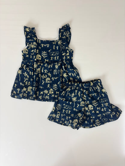 Navy Blue Tribal Print Girl Outdoor wear set