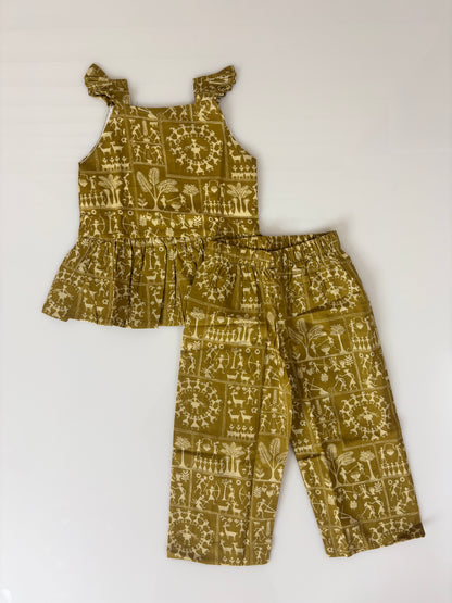 Mustard Yellow Tribal Print Girl Outdoor wear set