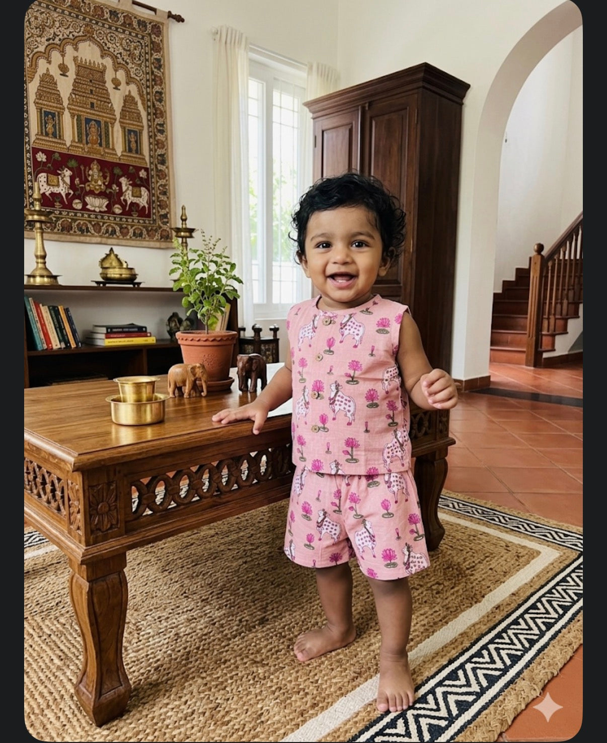Peach Cow & Lotus Print Cotton Sleeveless Coords