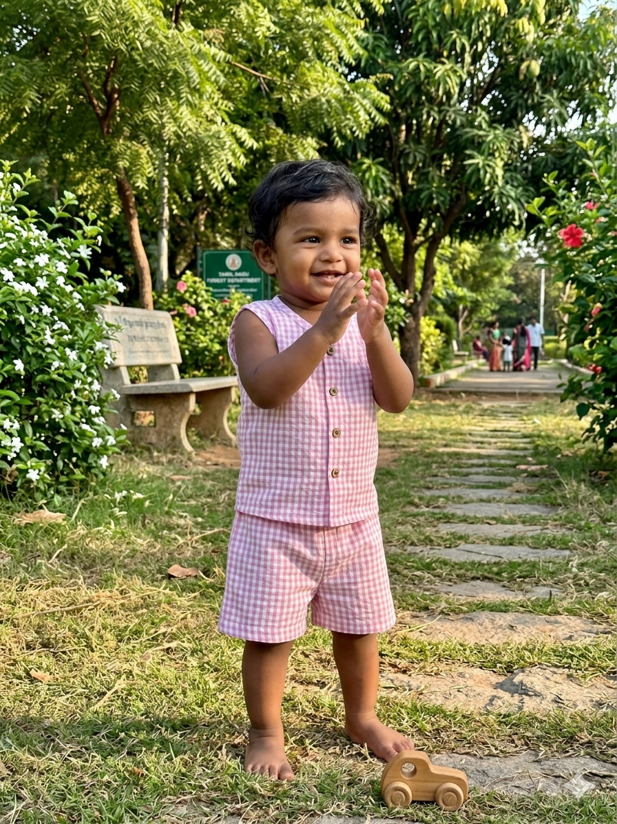 Light Pink Checks Print Cotton Sleeveless Coords