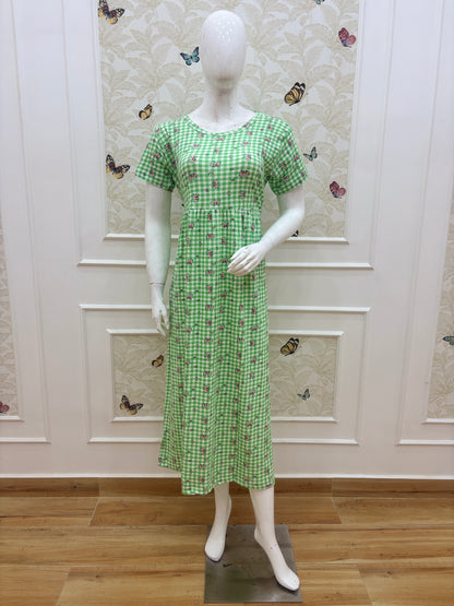 Green Floral Rose Print Short Sleeve Lounge Frock