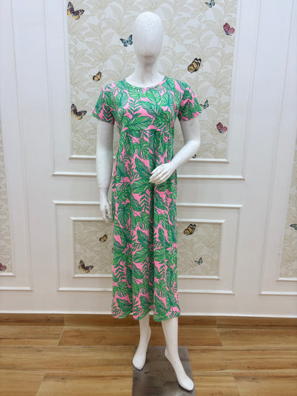 Leaf Print Short Sleeve Lounge Frock