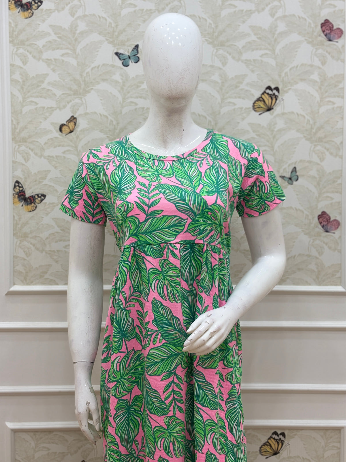Leaf Print Short Sleeve Lounge Frock