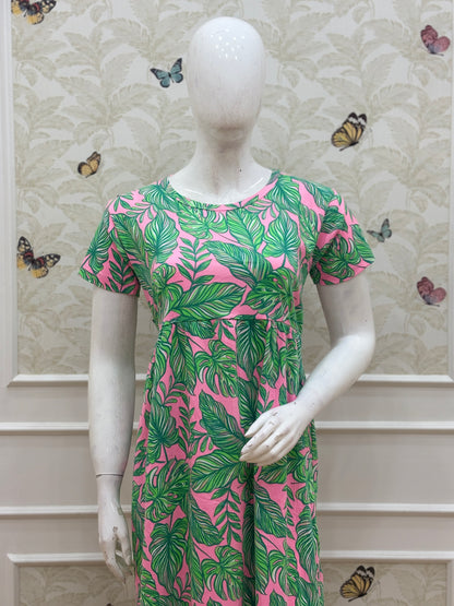 Leaf Print Short Sleeve Lounge Frock