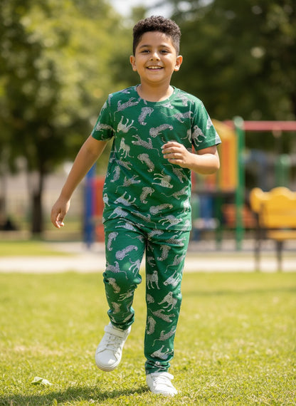 Green Leopard Print T-Shirt and Pant Co-ords