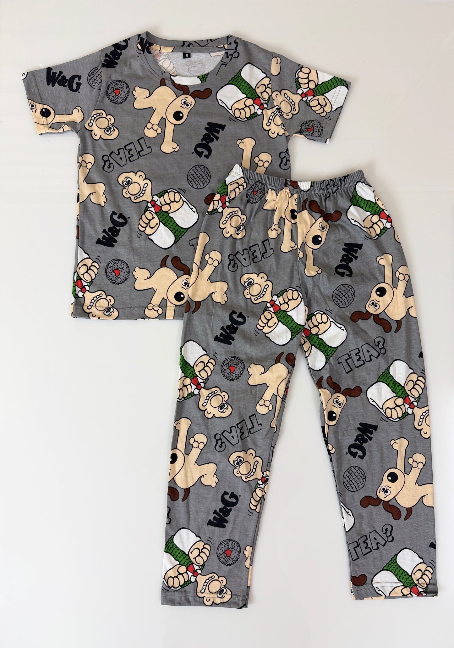 Grey Cartoon Dog Print T-Shirt and Pant Co-ords