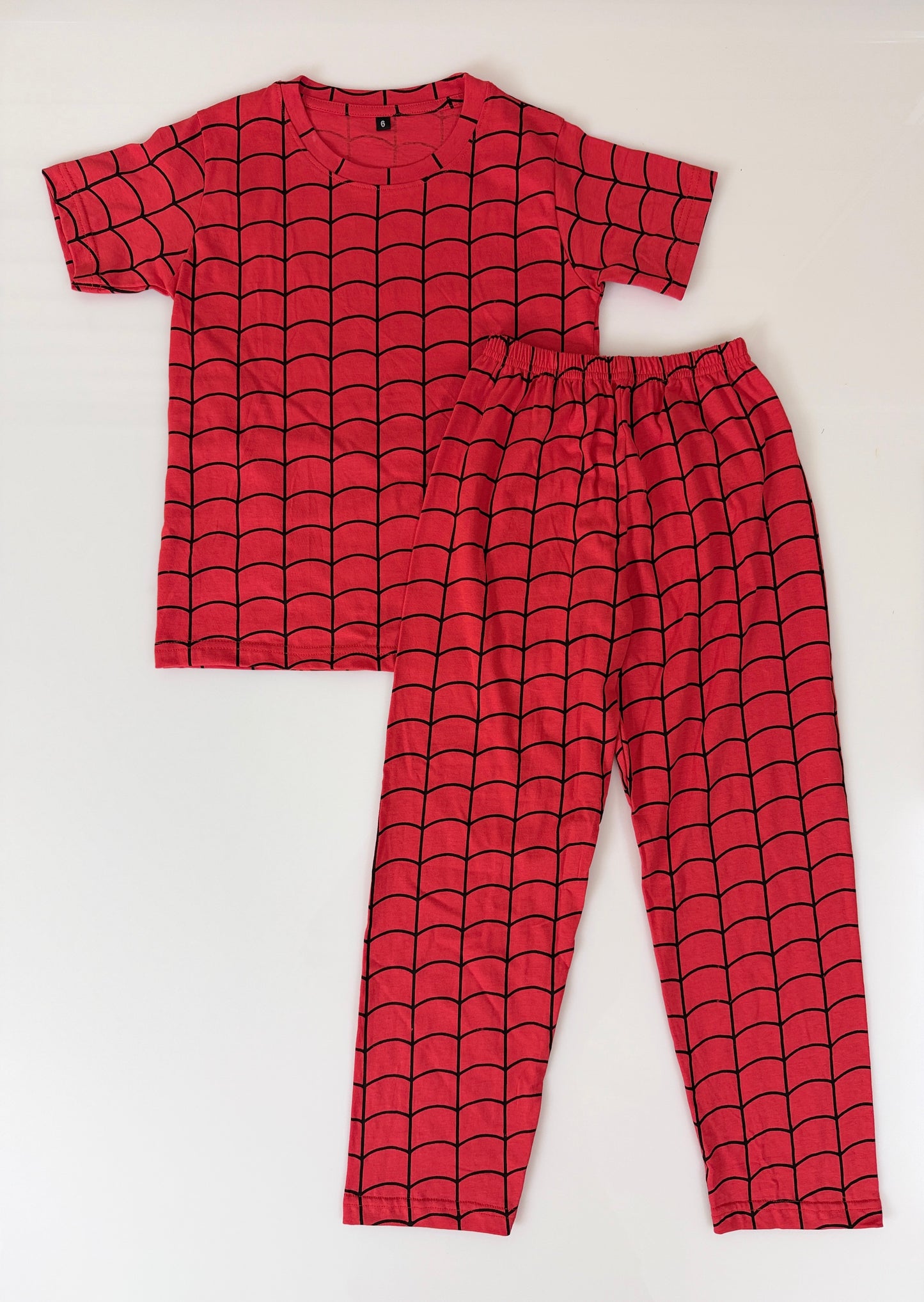 Red Spider Web Print T-Shirt and Pant Co-ords