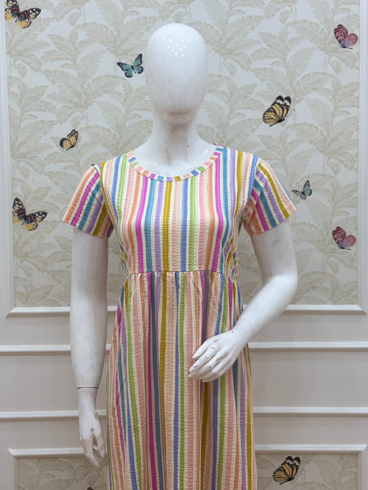 Rainbow Multicolor Stripe Short Sleeve Lounge Frock