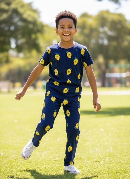 Navy Lemon Print T-Shirt and Pant Co-ords