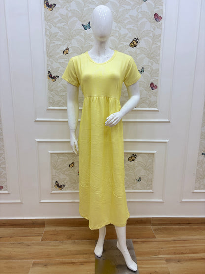 Lemon Yellow Ribbed Knit Short Sleeve Lounge Frock