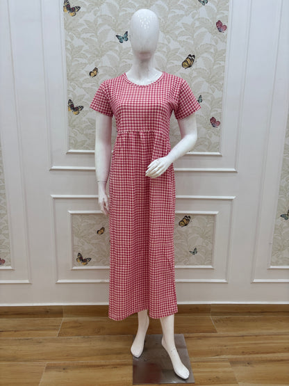 Hot Pink Gingham Check Short Sleeve Lounge Frock