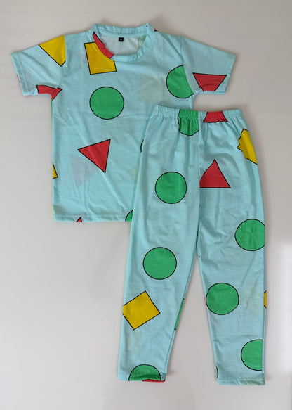 Mint Geometric Print T-Shirt and Pant Co-ords