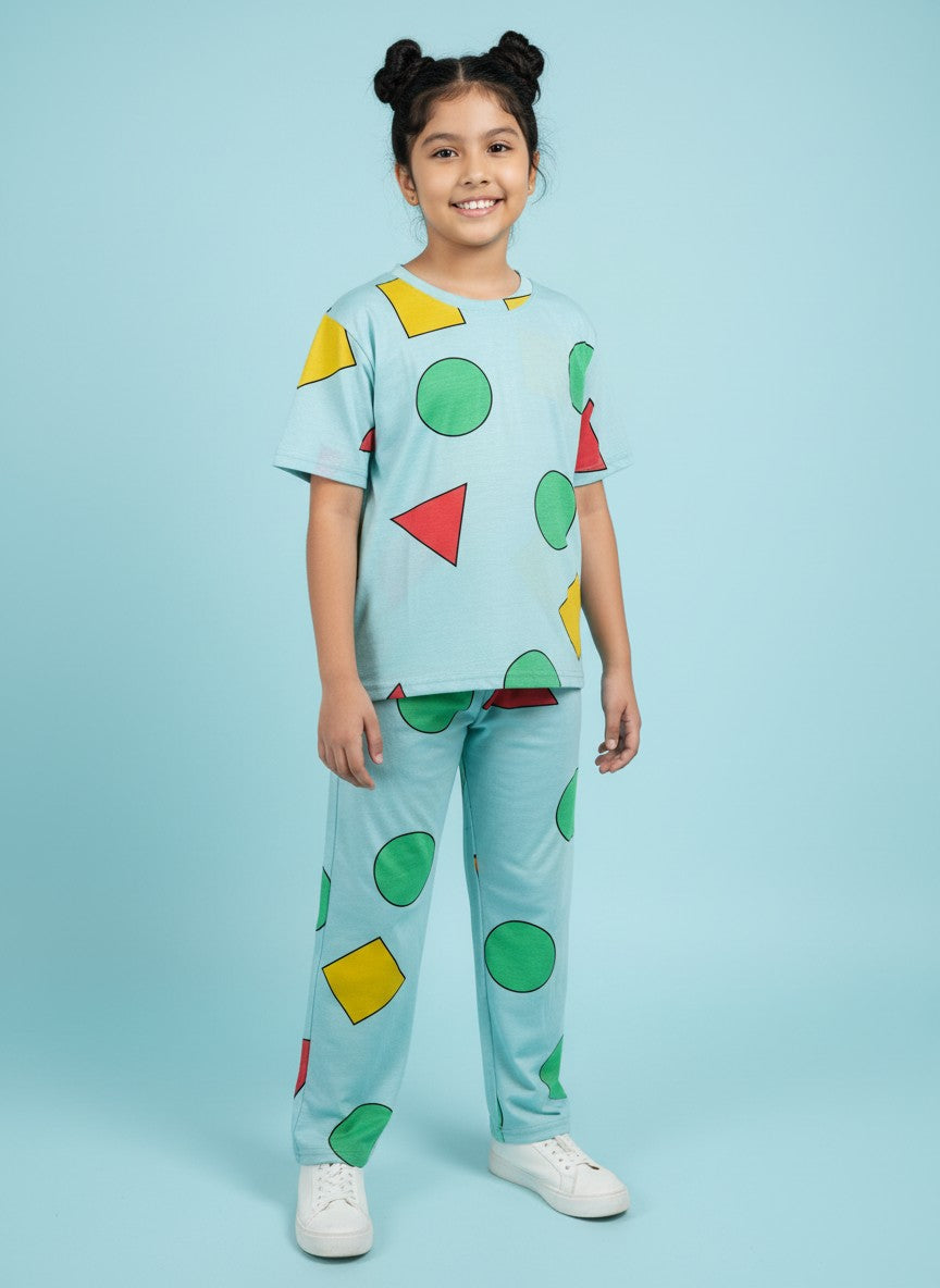 Mint Geometric Print T-Shirt and Pant Co-ords