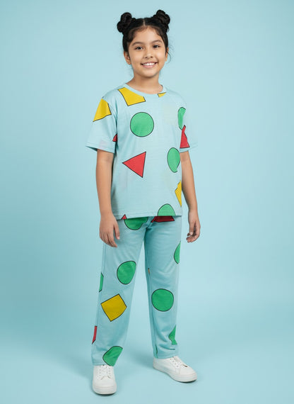 Mint Geometric Print T-Shirt and Pant Co-ords