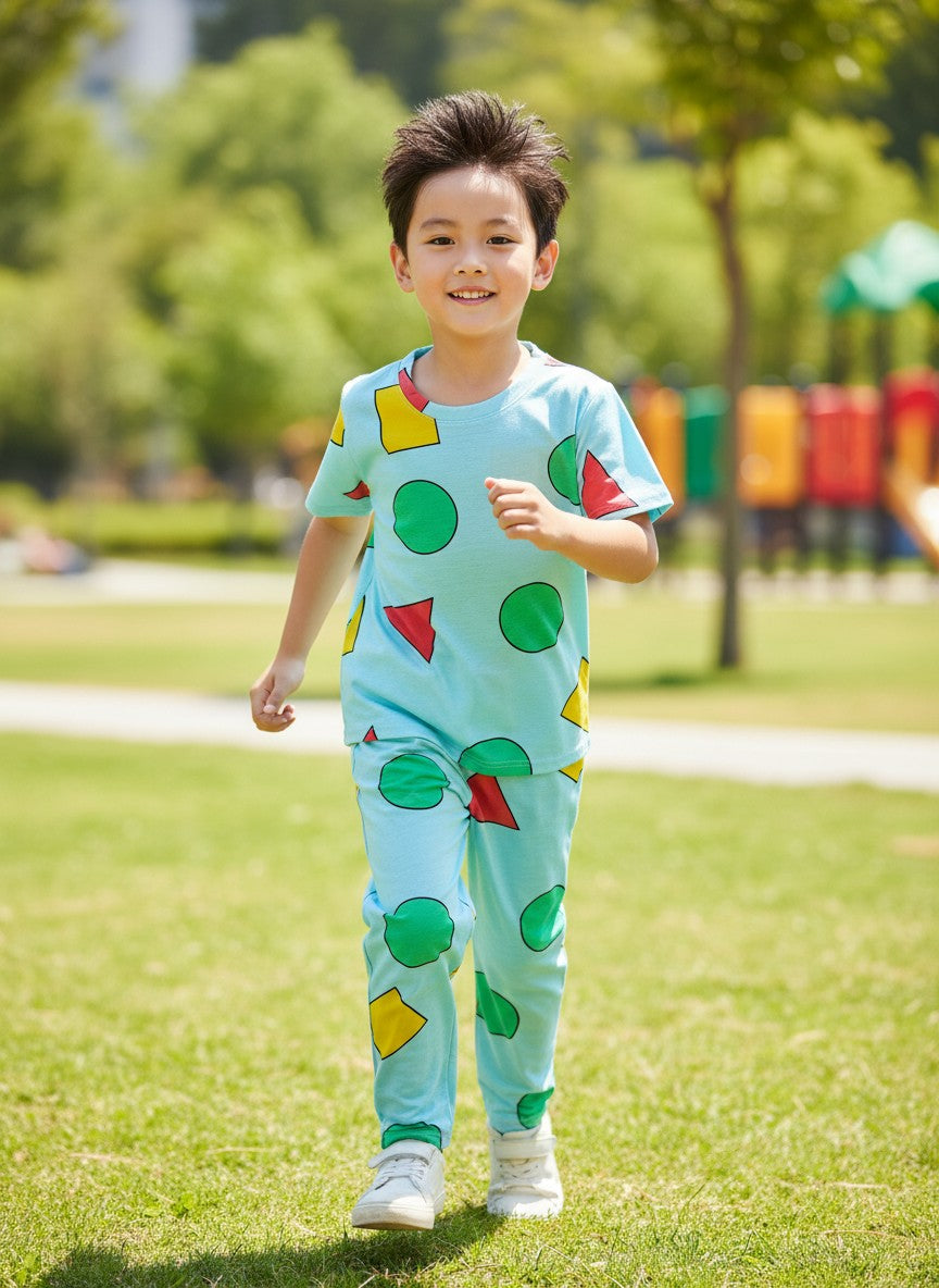 Mint Geometric Print T-Shirt and Pant Co-ords