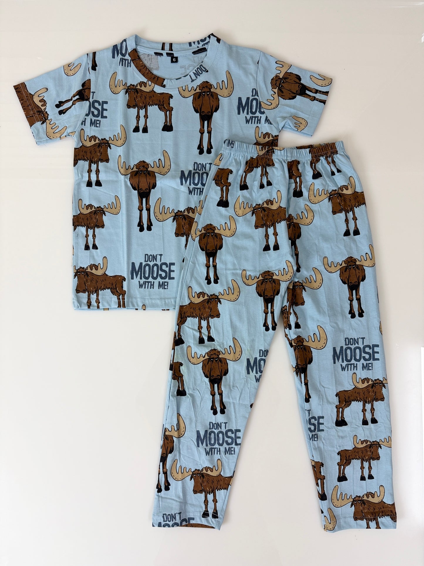 Sky Blue Moose Print T-Shirt and Pant Co-ords