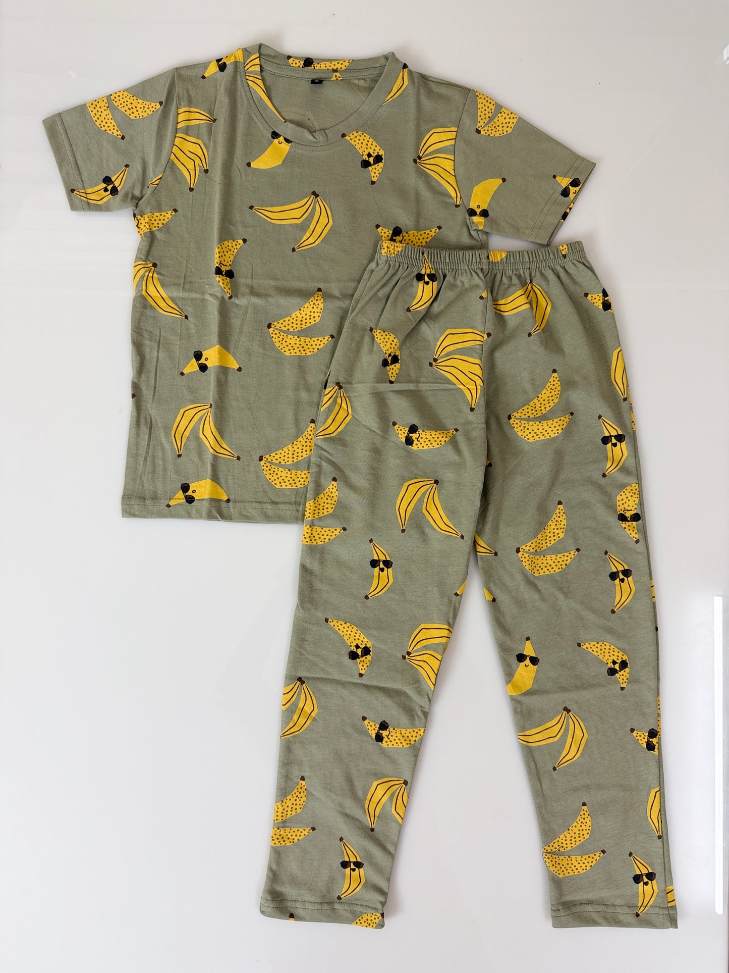 Olive Banana Print T-Shirt and Pant Co-ords