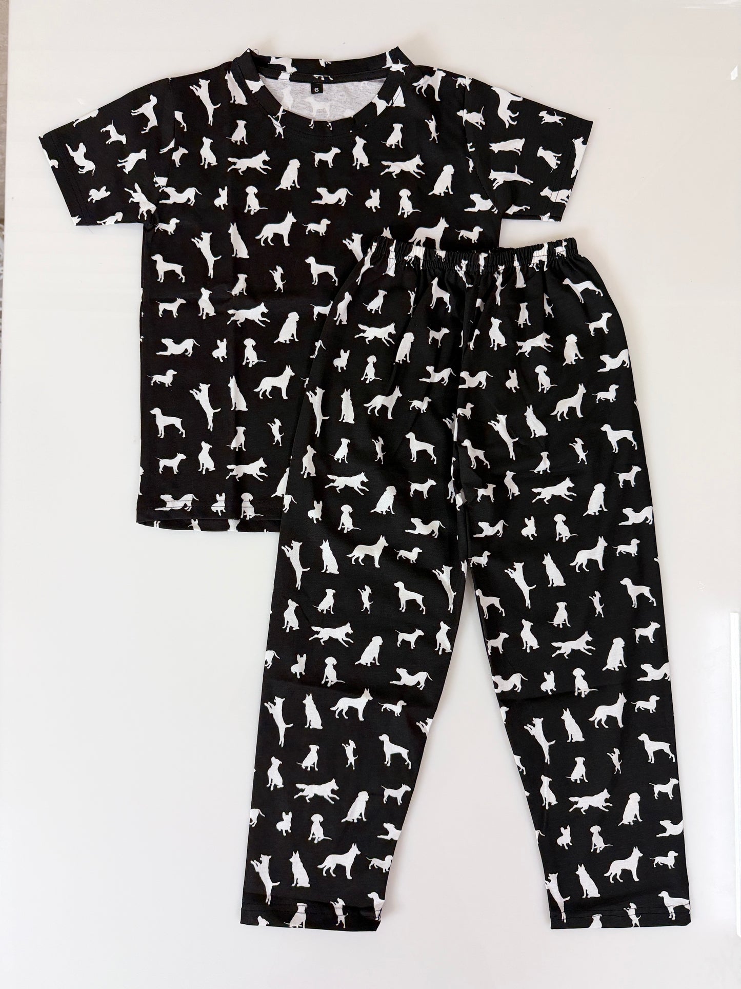 Black Dog Silhouette Print T-Shirt and Pant Co-ords